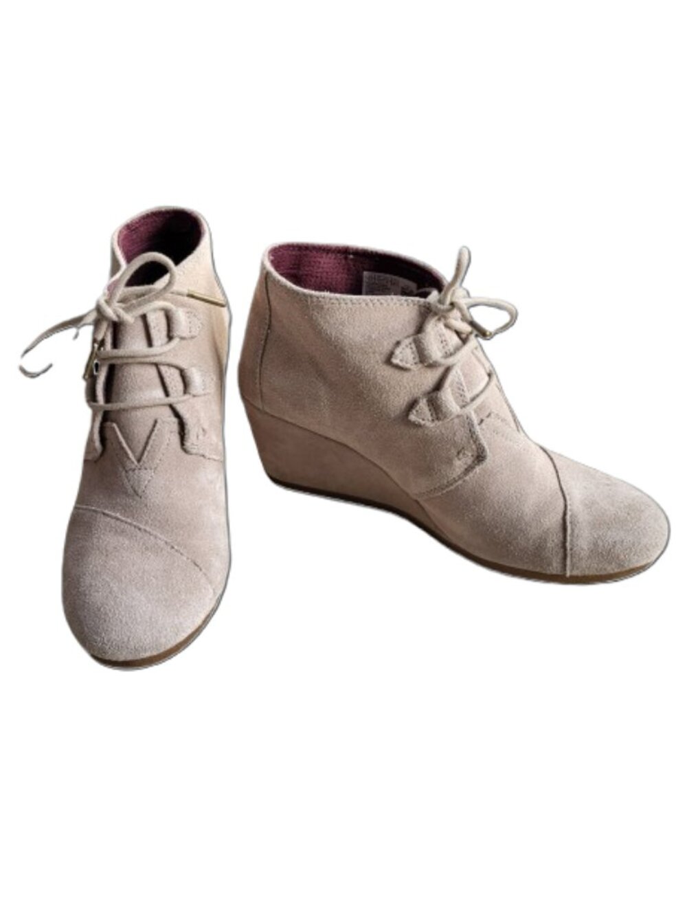 TOMS Kala Taupe Suede Wedge Ankle Booties Lace-Up Women's 9.5